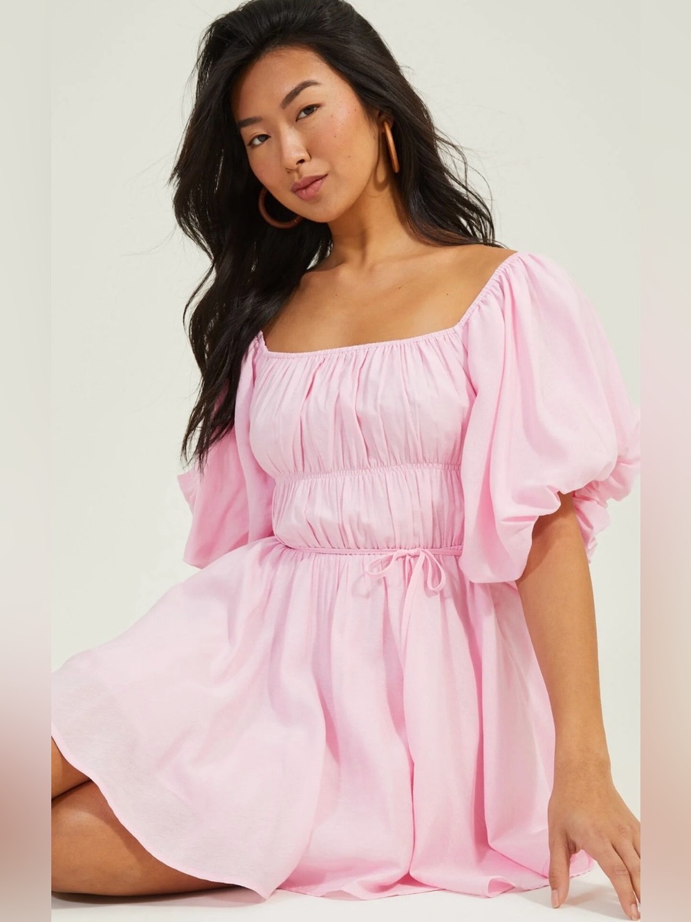 Altar’d State Elsie Pink Puff Sleeve Rush Dress Tie XL
